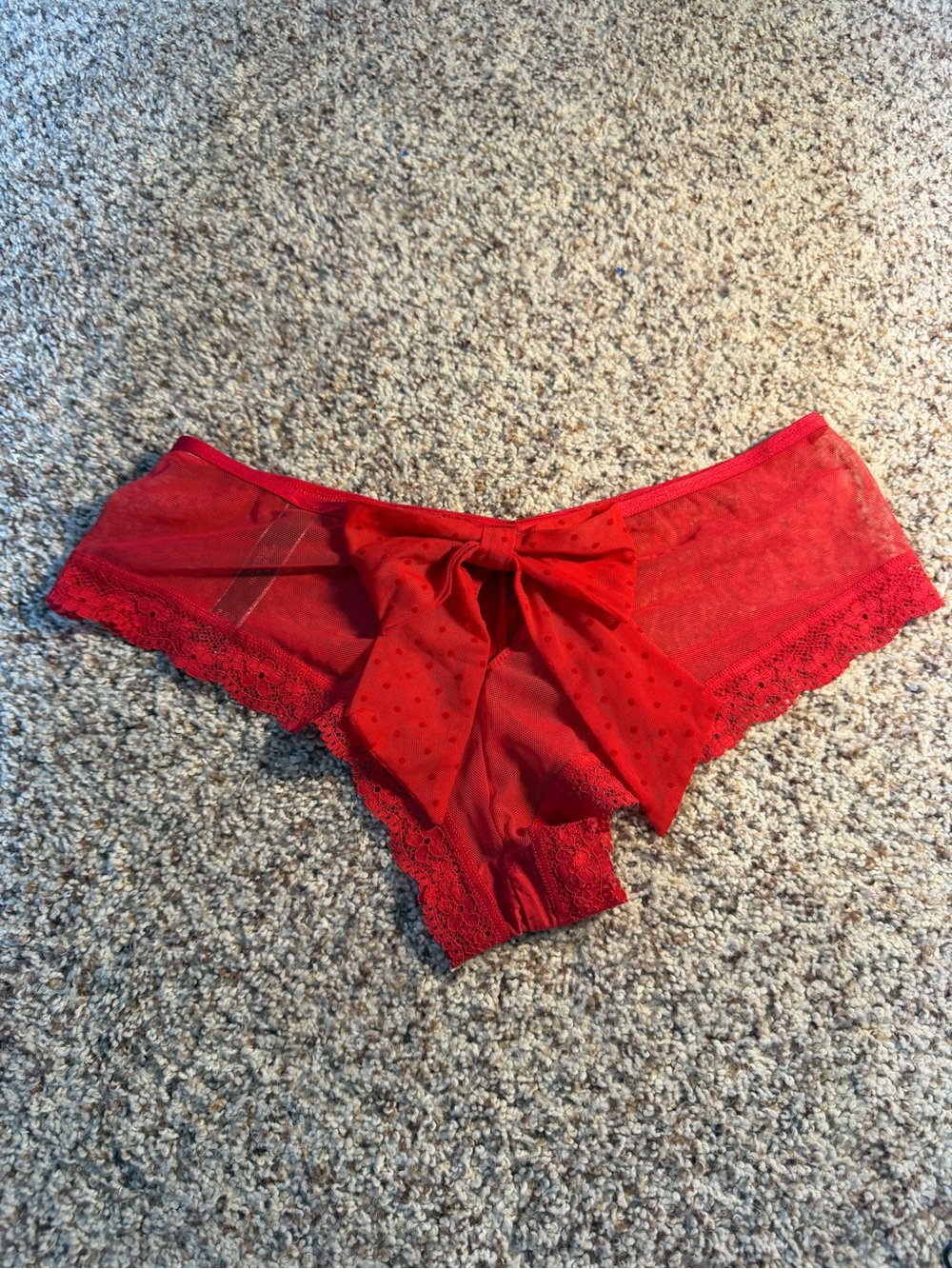 Victorias Secret Red Lace Bow-Accent Women's Cheeky Panty size M